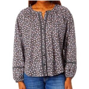 Lucky Brand | Relaxed Button Through Floral Blouse Top Long Sleeves Medium